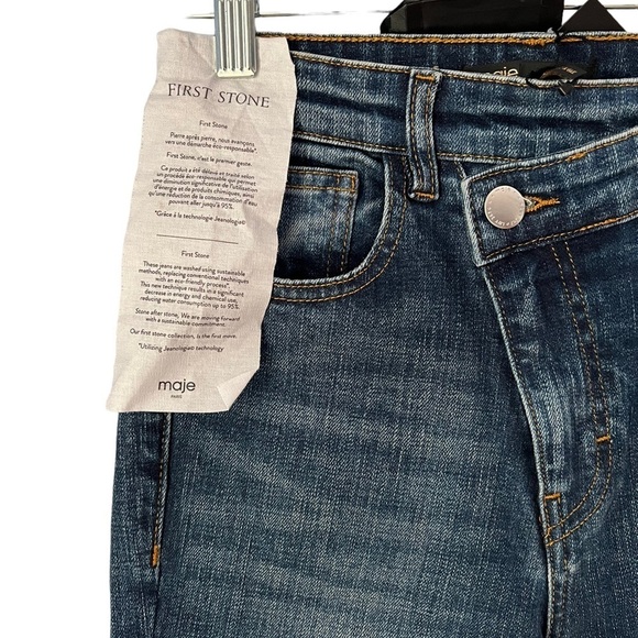 NWT Maje Medium Wash Denim Pants with Raw Hem Size 27 - Picture 4 of 7